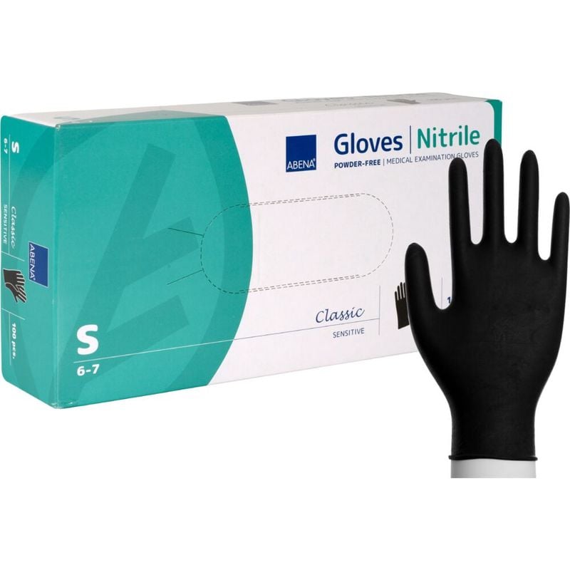 ABENA Nitrilhandske Puderfri Svart S 100-pack